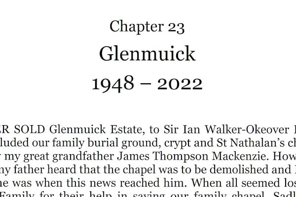 The first page of chapter 23 titled Glenmuick 1948 - 2022, from the book 'A Reluctant Aristocrat'