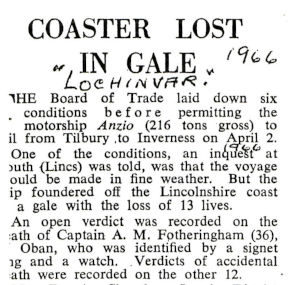The press report of the loss of the M.V. Lochinvar